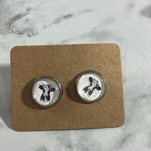 Handcrafted Cow Stud Earrings in Silver NWT